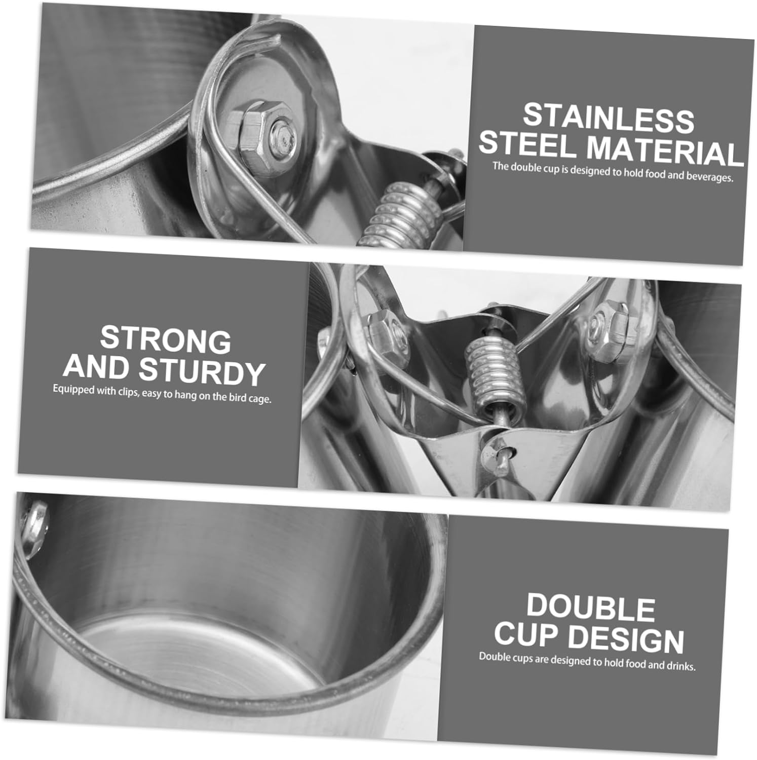 DOITOOL Parrot Feeder Water Bowl Stainless Steel Double Cups Clip Bird Feeding Bowls Cage Accessories for Birds image number 6