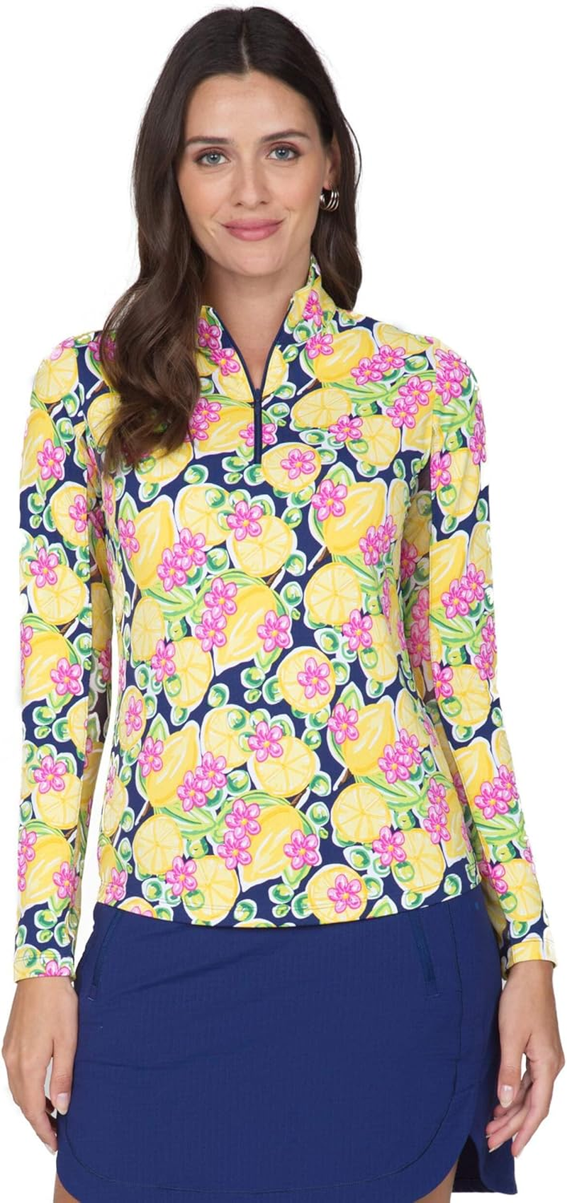 IBKUL Athleisure Wear Sun Protective UPF 50+ Icefil Cooling Tech Calista Print Long Sleeve Mock Neck Top &ndash; 10652 image number 4