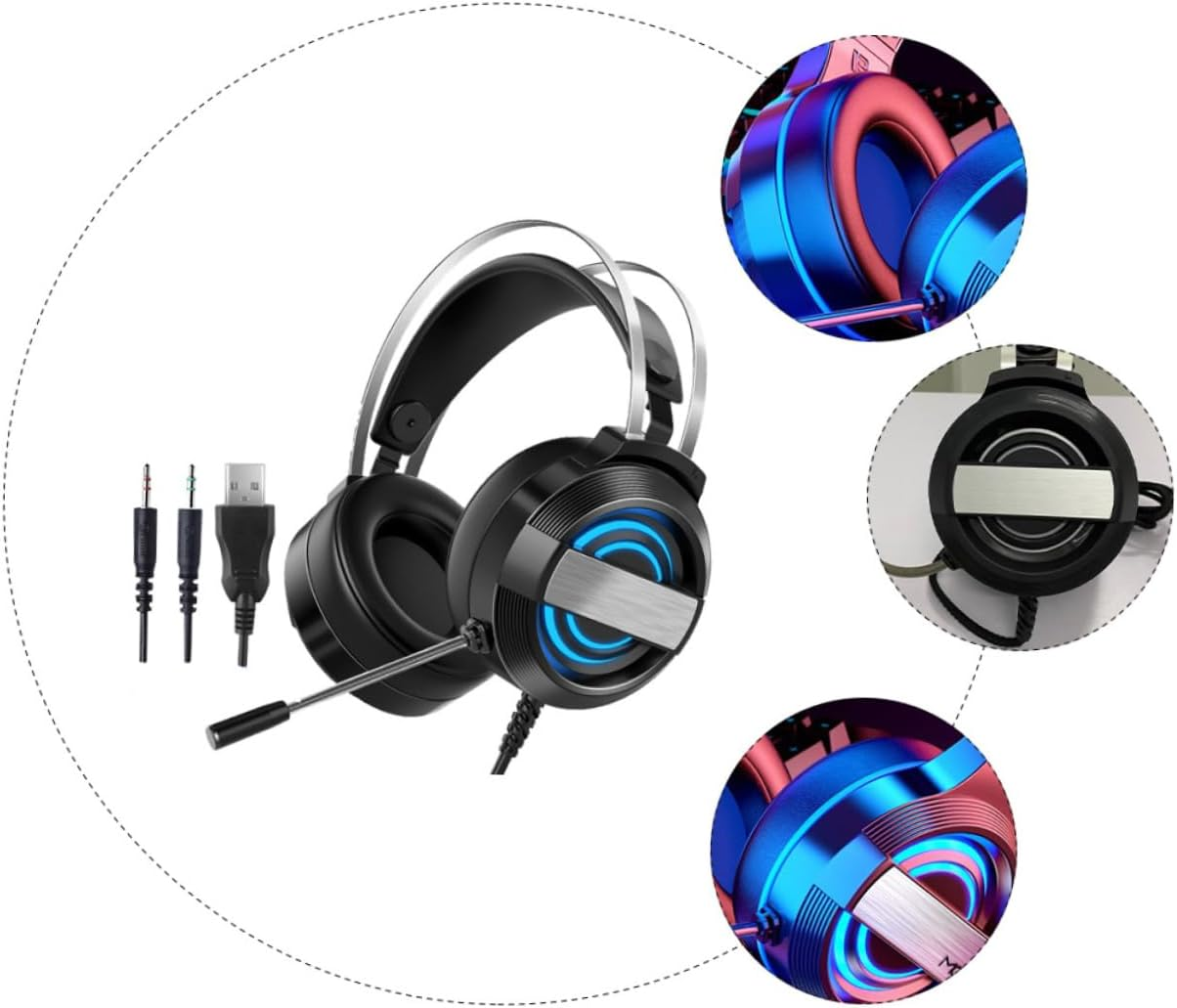LRXIYODE Wired Gaming Headset Microphone USB Over-Ear Computer Headphone for Black Standard Edition image number 4