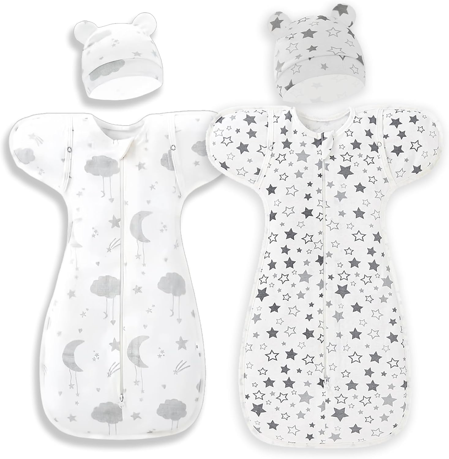 2 Pack Baby Swaddle,Nursery Swaddles,Baby Sleep Sack,Organic Cotton Sleeping Bag for Baby,Soft Nueborn Swaddle, Newborn Sleep Sack,Anti-Startle Swaddling,2 Way Zip (Gray, Small（3.5~6Kg）)