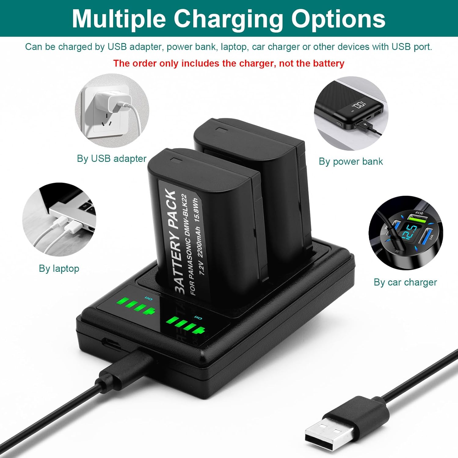 Marveleese Compatible with Panasonic DMW BLK22 E Battery Charger USB Dual LCD (Input USB-C or Micro USB)