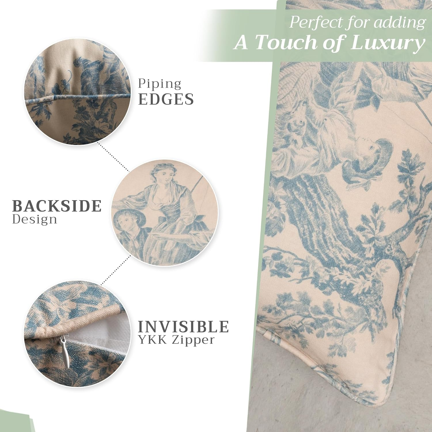 Maison D' Hermine Decorative Cushion Cover 100% Cotton 20"X20" Throw Couch Cover Washable Square Pillowcases with Invisible Zipper for Sofa, Couch, Bedroom, the Miller - Blue - Spring/Summer image number 6