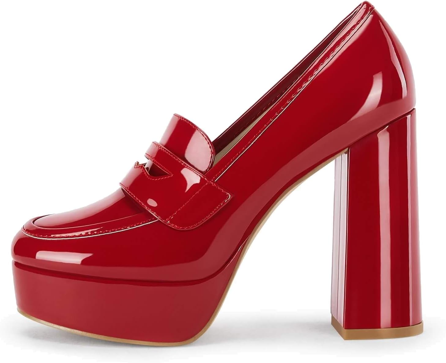 Womens Platform Heels Loafers Chunky High Heel Closed Toe Patent Leather Shoes Penny Loafer Business Dress Work Pumps image number 4