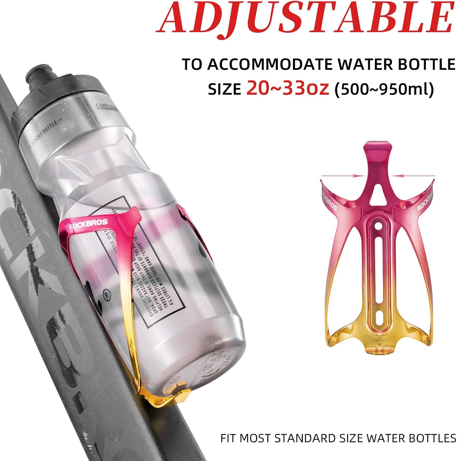 ROCKBROS Bike Water Bottle Holder - Lightweight Aluminum Bike Water Bottle Cage Brackets Adjustable Bicycle Cup Holder for MTB Road Bike - Black Red*2 image number 5