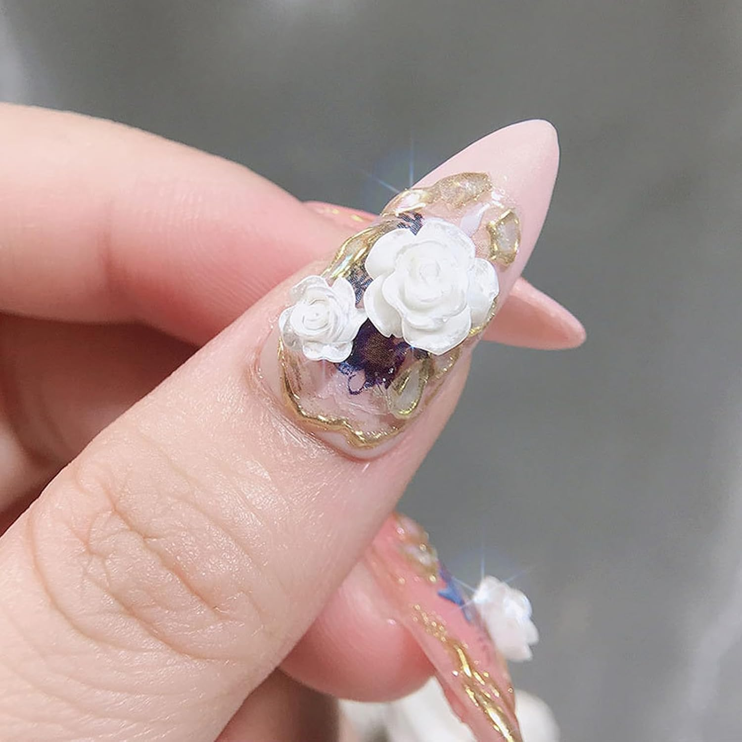 Taoluwin 100Pcs Nail Art Rhinestones, 6Mm & 8Mm 3D Camellia Rose Gems, Resin Flower Rhinestones for Nail Decoration, Crafts & Jewelry Making, Dual-Size White Floral Set image number 3