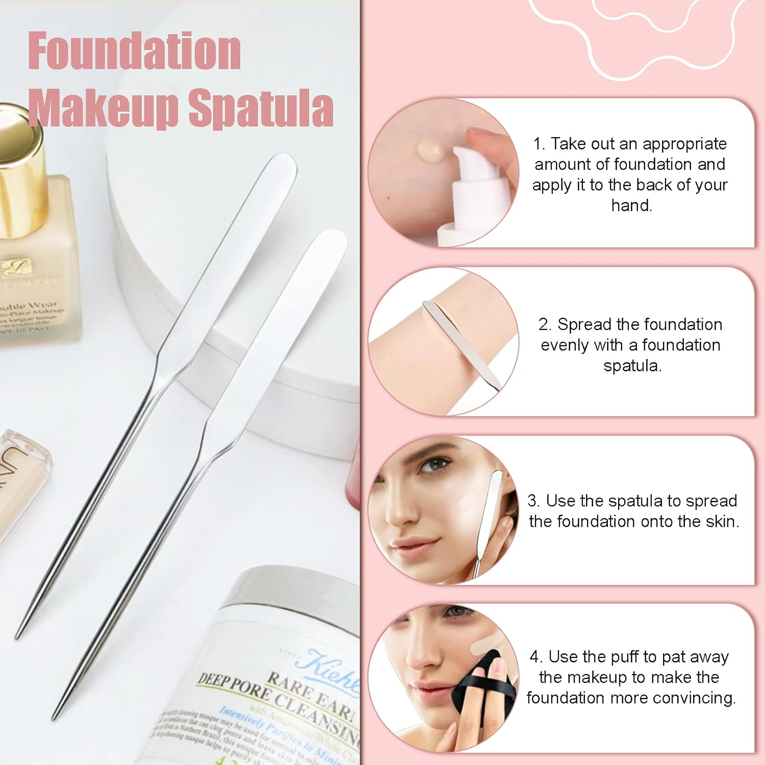 4 Pcs Makeup Spatula Korean Set, Spatula Makeup Korean Foundation Spatula, Stainless Steel Cosmetic Makeup Palette, Korean Makeup Spatula, Makeup Mixing Palette Cosmetic Spatula Skin Care Spatula Tool image number 4