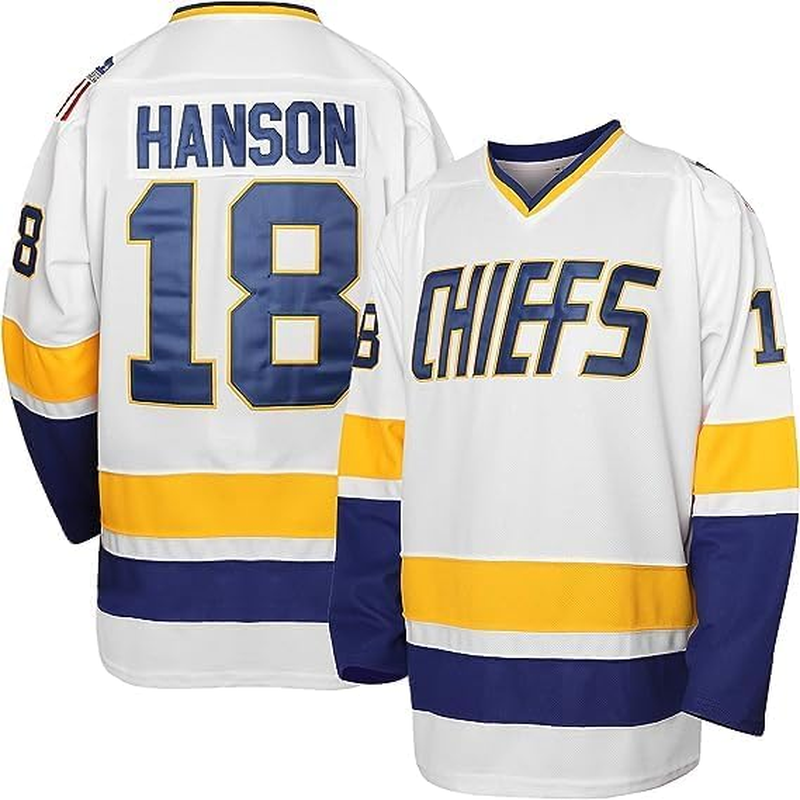 Atonmore Hanson Brothers Hockey Jersey Charlestown Chiefs 17 Steve 18 Jeff Slap Shot Movie Hockey Jerseys Blue White image number 3