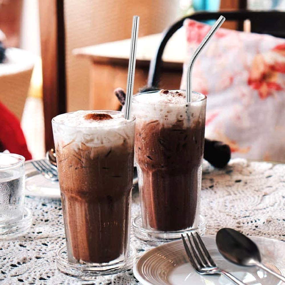 10 Pack of Reusable Stainless Steel Metal Straws, 4 Straight + 4 Bent 30Cm Metal Straws with 2 Cleaning Brushes, Straw Compatible with 40Oz Stanley Cup