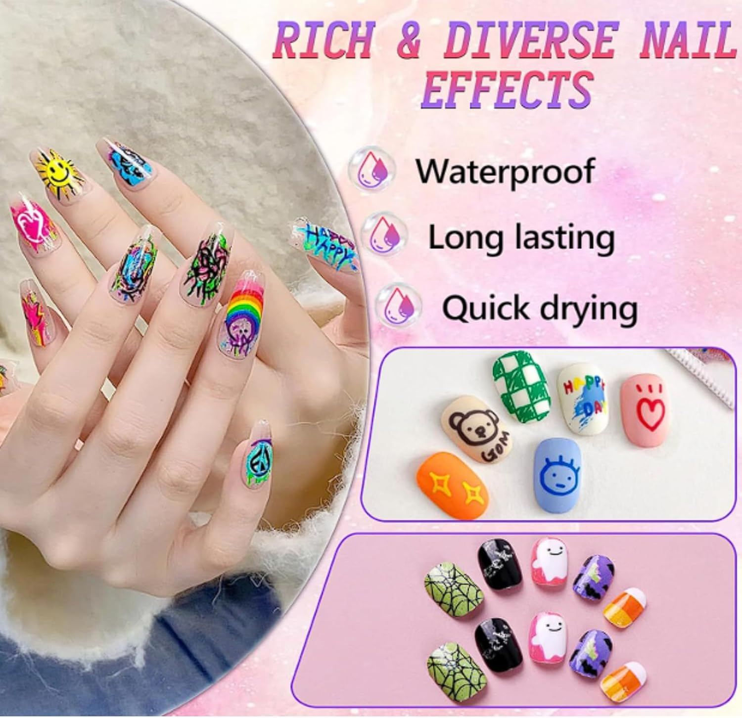 12 Colors Nail Art Pens Set, 3D Acrylic Nail Polish Pens with 0.5Mm Fine Tip, Quick-Dry Waterproof Nail Marker for Drawing, Painting & Dotting, Nail Design Kit for Home Salon DIY Manicure Decoration image number 4