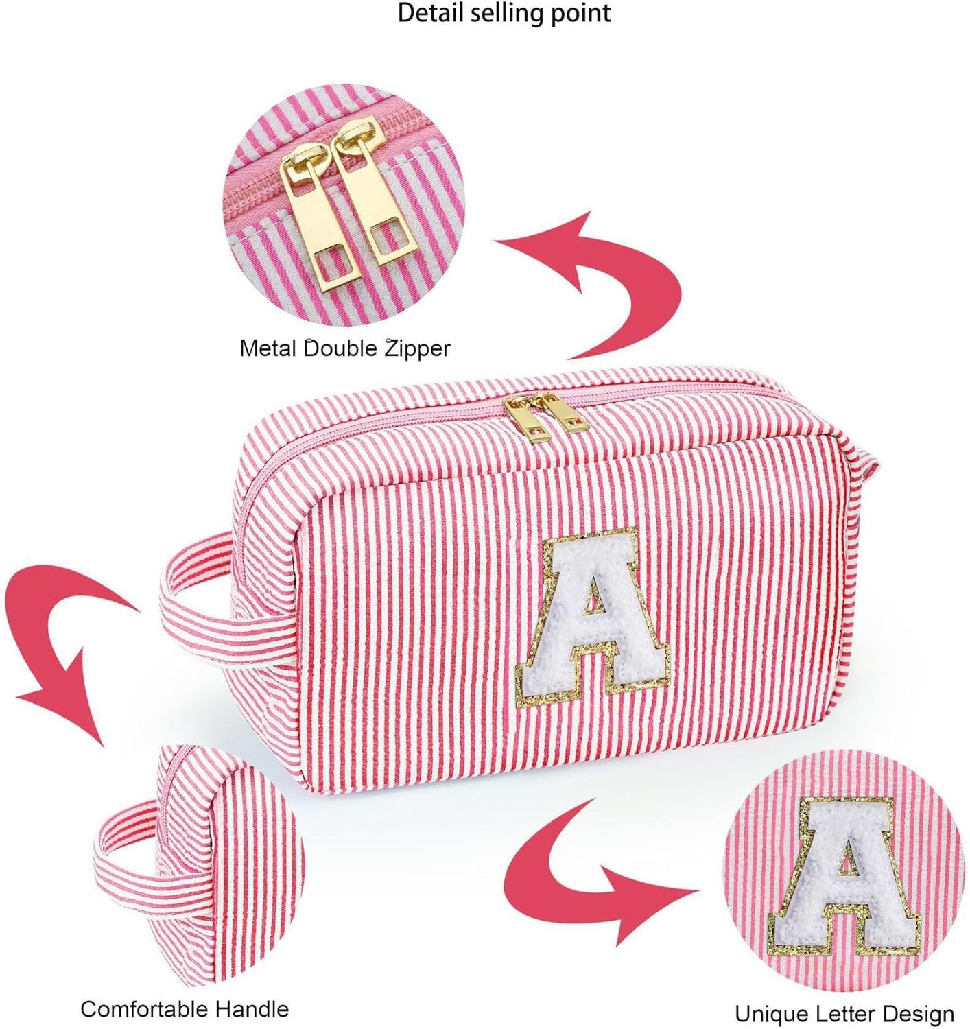 Personalized Initial Makeup Bag, A-Z Large Travel Make up Bags, Cute Pink Letter Bag Preppy Monogram Bag Organizer Bride Bridesmaid Cosmetic Bag Gifts (Pink, G, One Size) image number 6