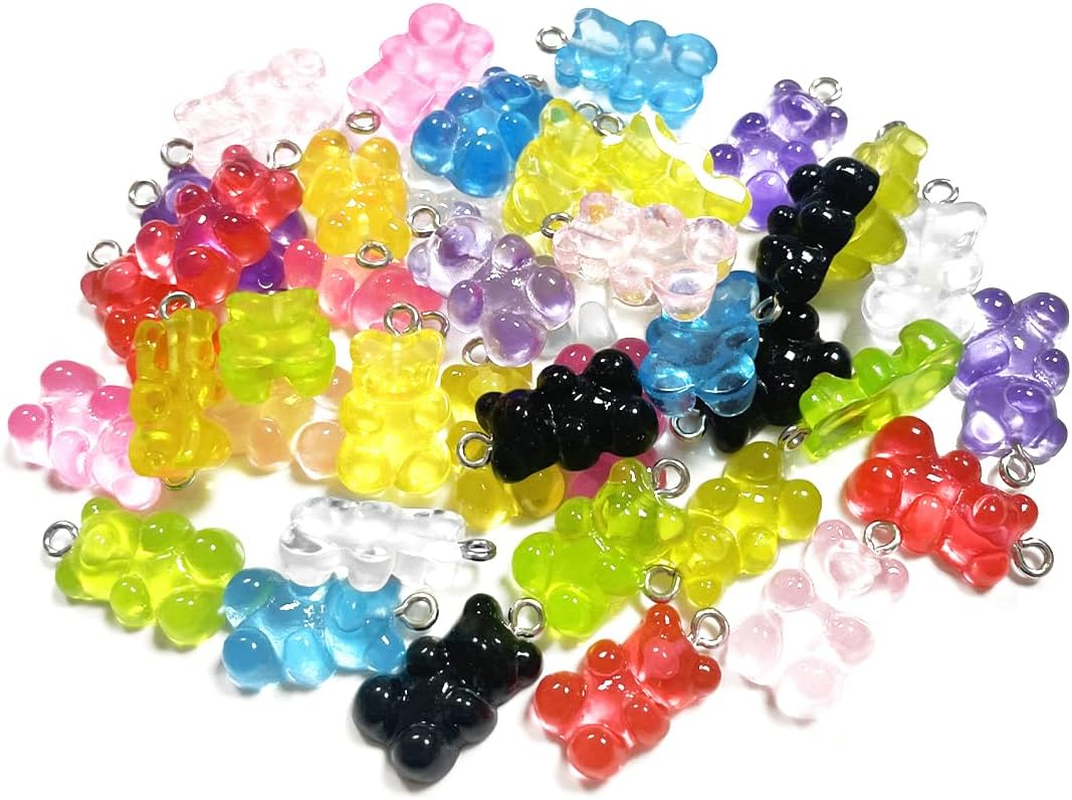 NILLOS Resin Gummy Bear Pendant, 40 PCS Mini Cute Bear Charms Pendants for Bracelet, Necklace, Jewelry Making, DIY Crafting (Multicolor) image number 1