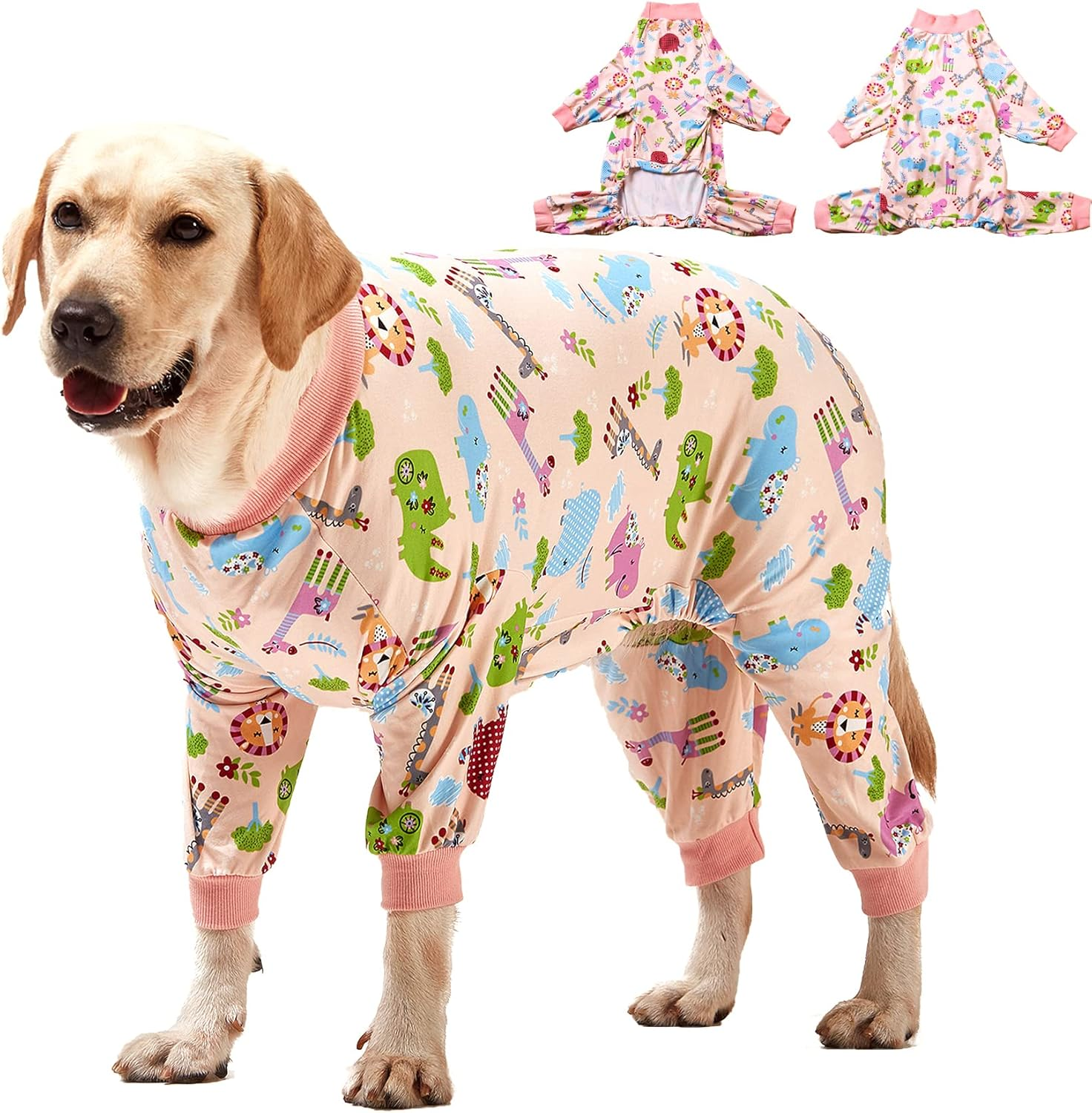 Lovinpet Large Dog Clothes: Pajamas for Large Dogs, Slim Fit/Lightweight Pullover Dog Pj'S, Full Coverage/Animals Allover Pink Print/Pet Pajamas/Xl