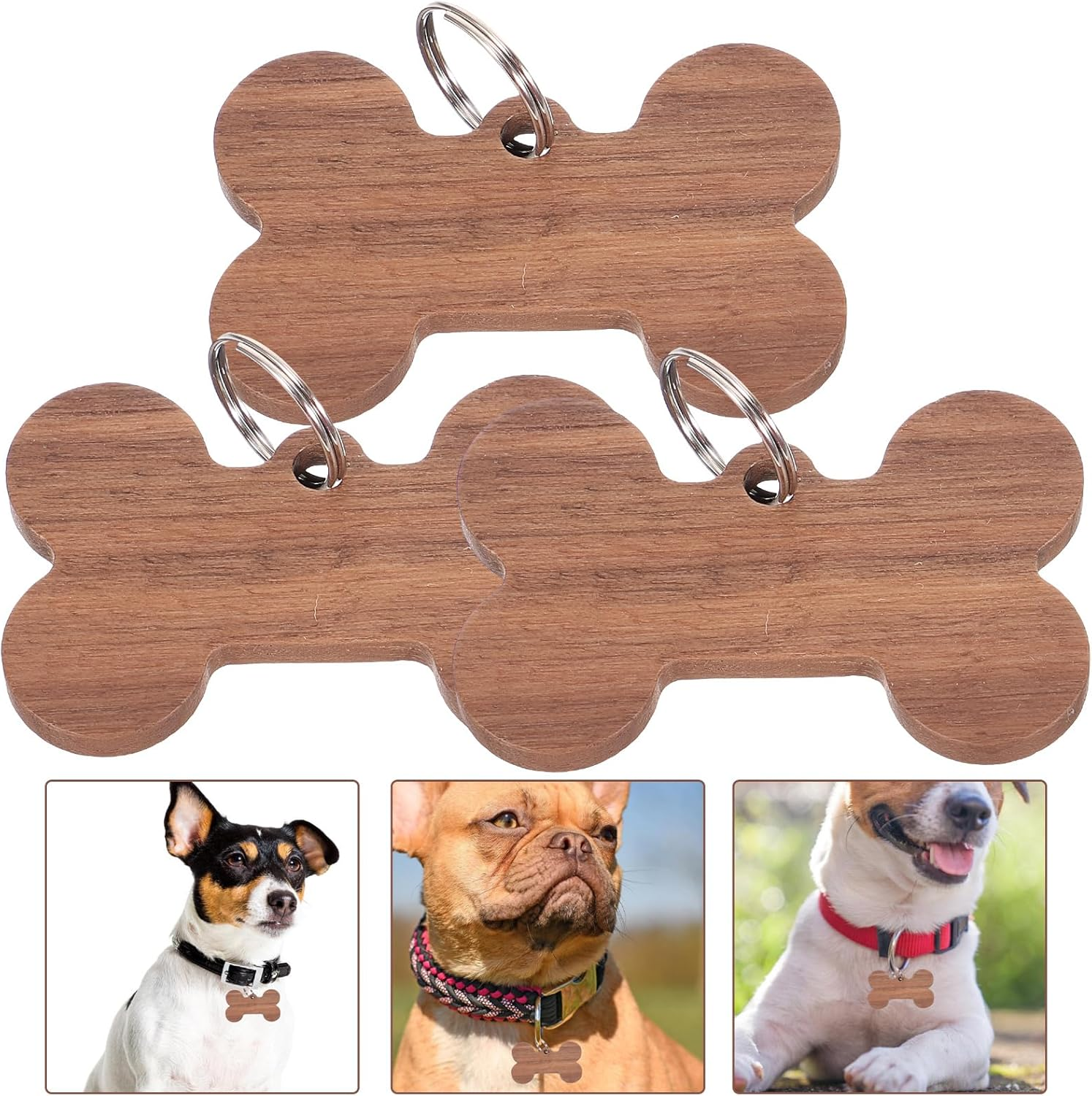 LUOZZY 3Pcs Pet ID Tag for Dog Cat Pet Personalized Tag Puppy Collar Wooden ID Tag Bone Shaped Tag Supplies image number 3