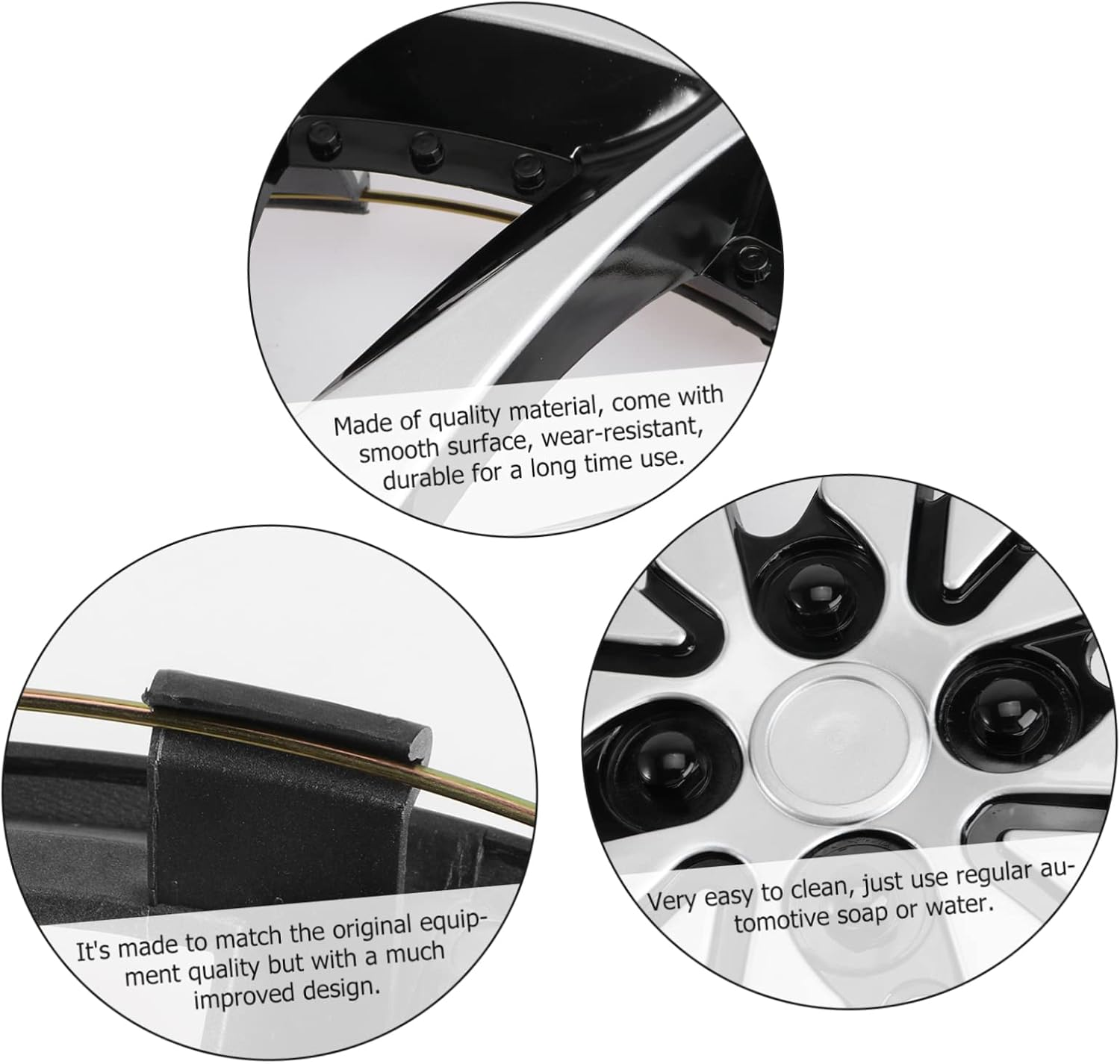 ULTECHNOVO 14 Inch Car Wheel Case Hubcap - Car Wheel Trims Case Hub Cover Hubcaps Manhole for Protection Hub Caps (Silver Black) - As Shown image number 3