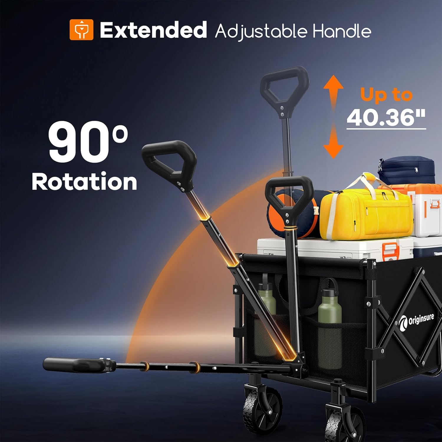 Originsure Collapsible Wagon Cart Foldable - Portable Heavy Duty Folding Beach Wagons with Wheels - Outdoor Utility Carts for Groceries, Shopping, Camping, Sports, Garden with Large Capacity - Black