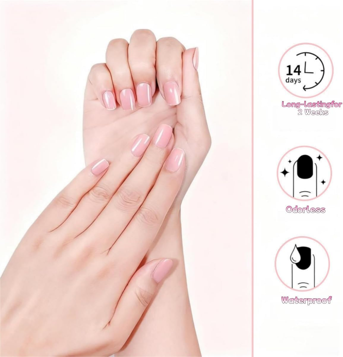 Hpessoterr 4Pcs Solid Solid Color Gradient Full Wrap Nail Polish Stickers,Diy Gel Nails Semi-Cured UV Nail Strips(64Pcs,Pink/Blue-Gray/Light Pink/White) image number 2