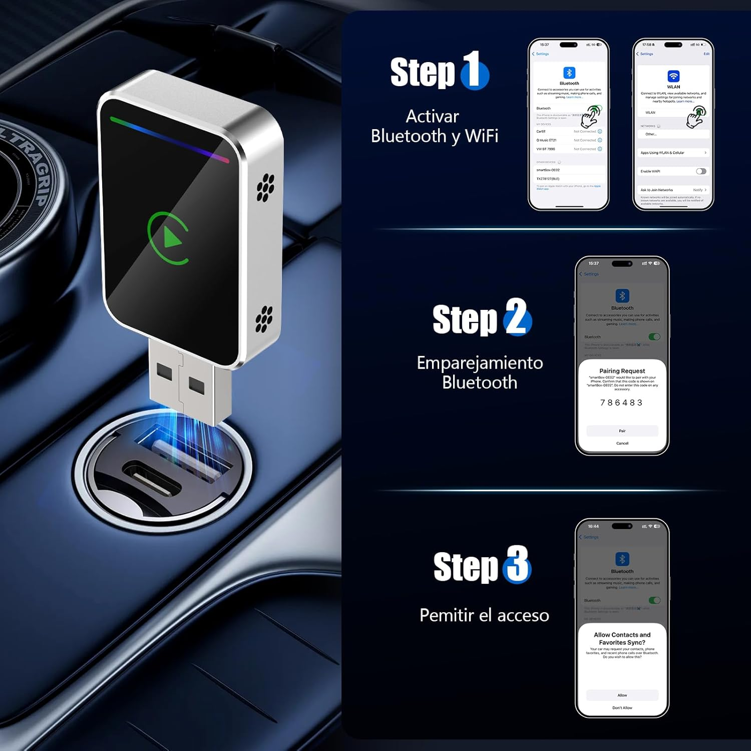 Wireless Carplay Adapter,Wireless Carplay&Android Auto Adapter,Android for Carplay-3S Auto-Connect with Heat Dissipation, Compatible with Cars with Built-In Carplay/Android Auto image number 2