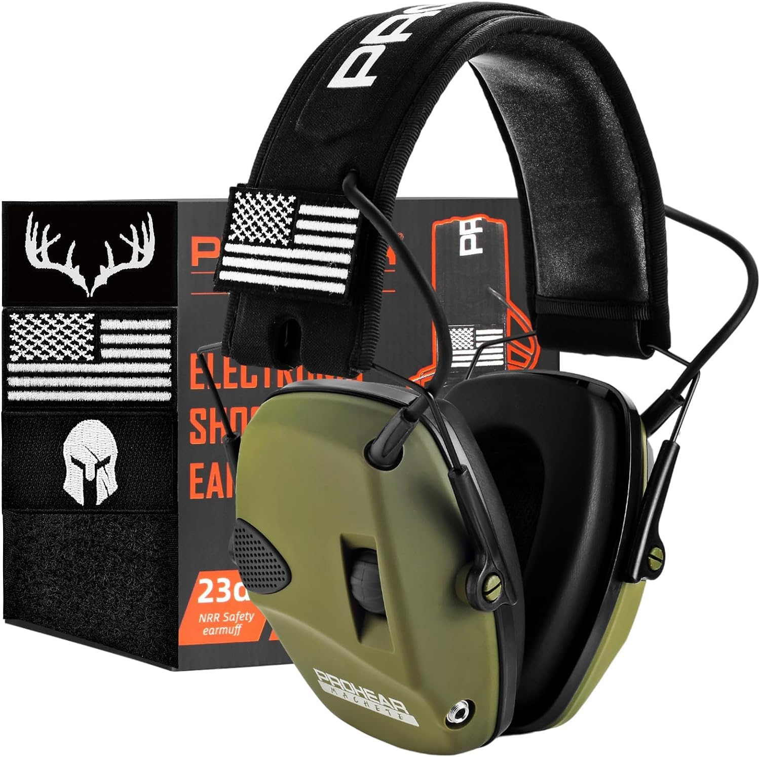 PROHEAR Electronic Ear Protection for Shooting with 4X Sound Amplification, Gun Range Hearing Protection Muffs, NRR 23Db Noise Reduction Headphones for Hunting, Green image number 1