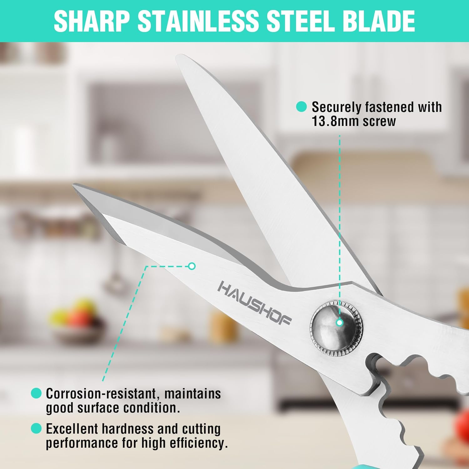 HAUSHOF Kitchen Scissors for Food, Heavy Duty Kitchen Shears, Stainless Steel Sharp Food Scissors with Soft Grip, U-Groove Design, 8-1/4" Kitchen Scissors All Purpose for Meat, Vegetables, Bones image number 5