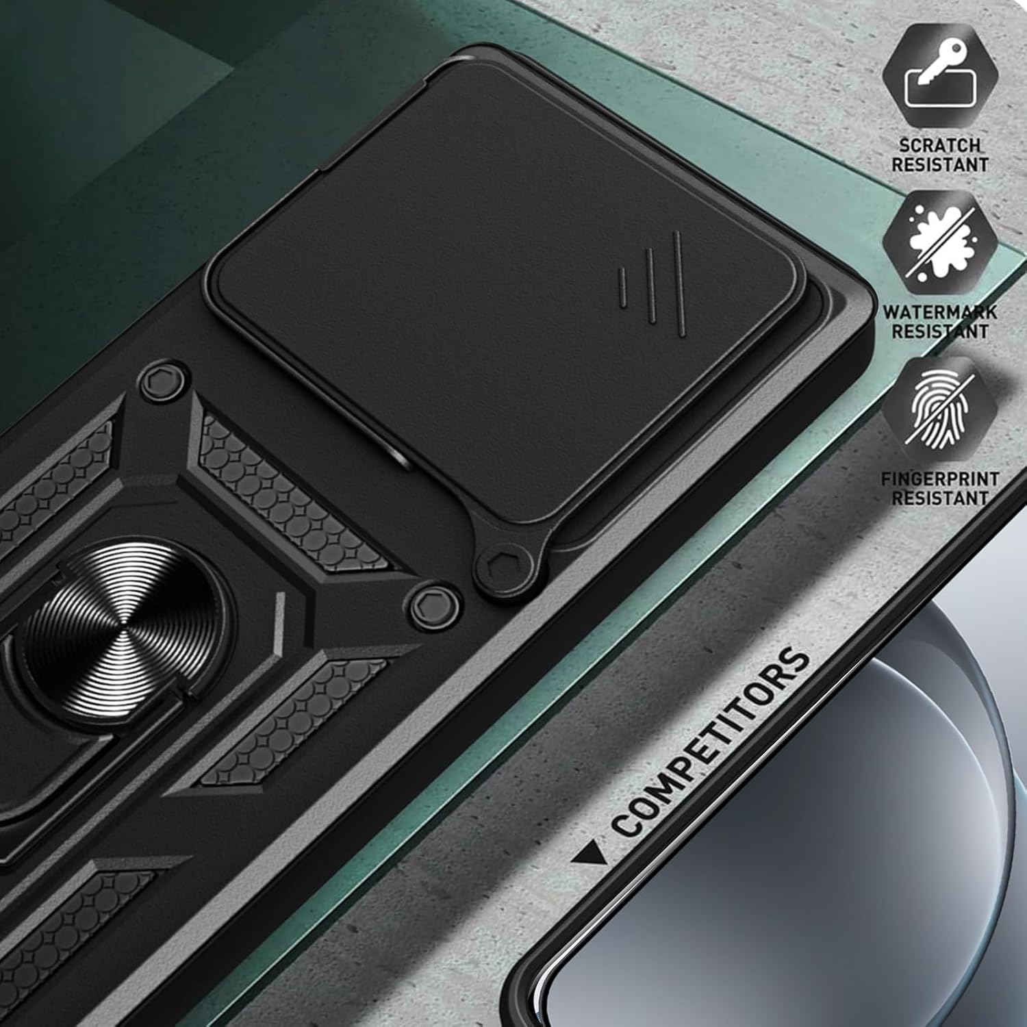 CONAPIKA Case for Oppo Find X9 Pro with 2 Tempered Glass, Heavy Duty Protective Cover Rotating Magnetic Car Bracket Camera Protection Sliding Cover Hybrid Soft Tpu+Hard PC Anti-Scratch Case,Black image number 4