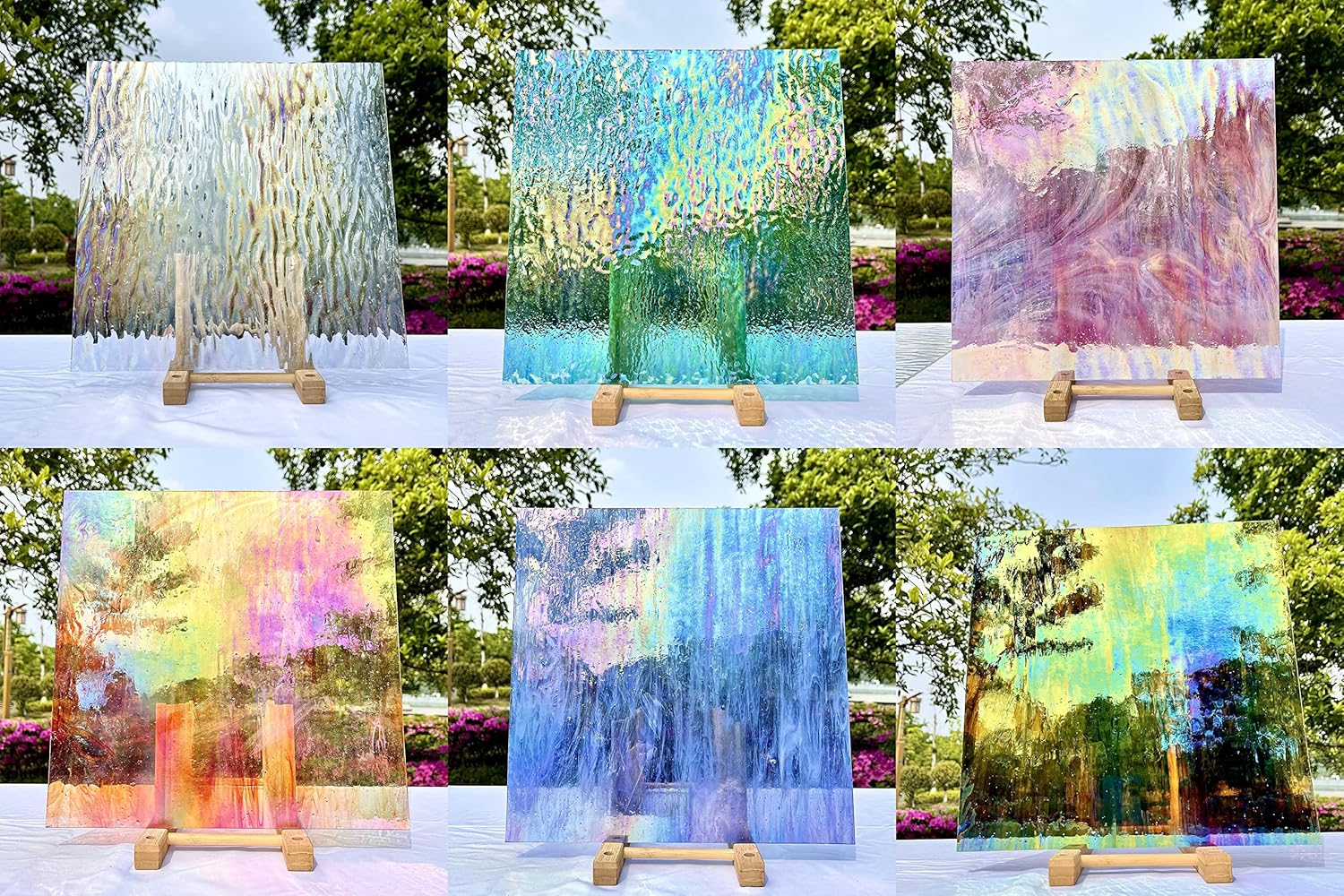 Unicoshape Stained Glass Sheets 12&rdquo; X 12&rdquo;, Mosaic Glass 6-Pack (5.8Sf), Colorful Cathedral Art and Crafts Sheets for DIY Hobbyists and Projects, Assorted Colors, Easy to Cut (Iridescent Transparent) - Iridescent Transparent - 6 Pack image number 5