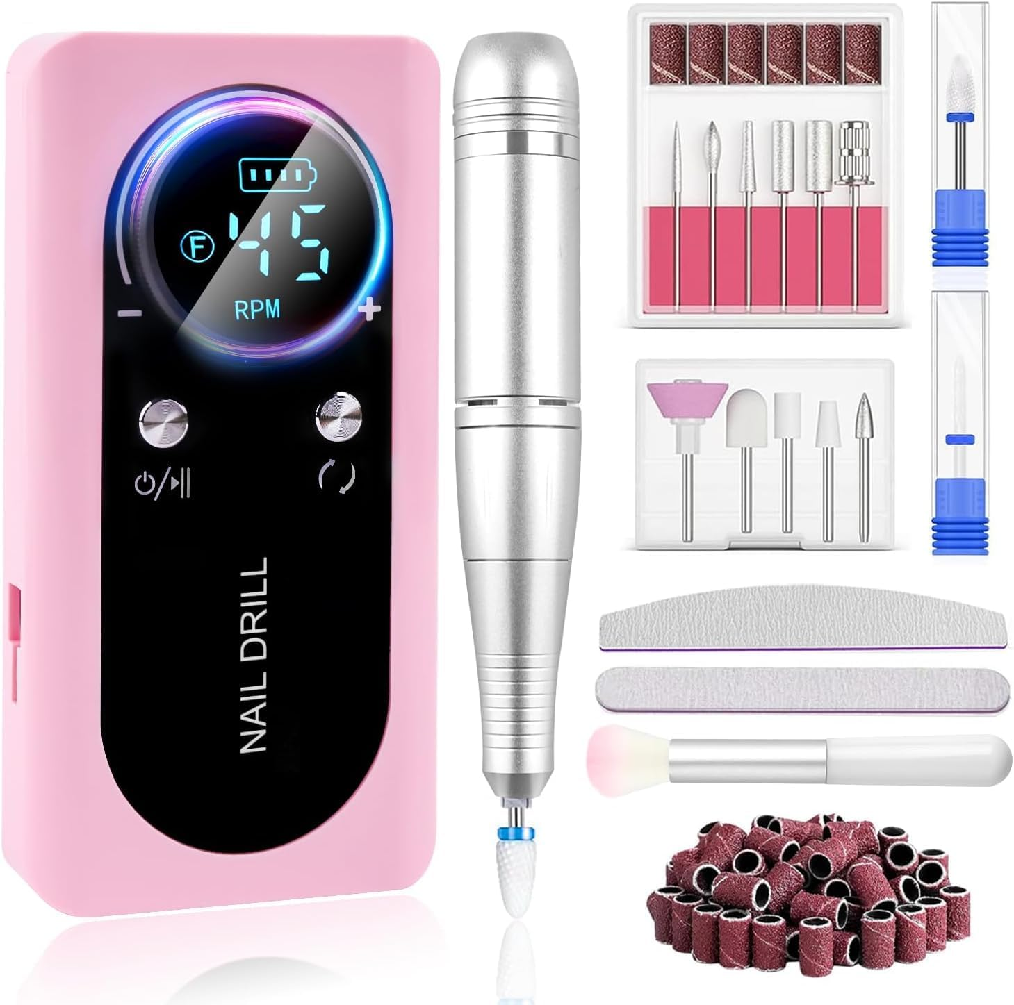 45000 RPM Electric Nail Drill LEDSUUEI: Professional Electric Nail Drill Portable Rechargeable Electric Nail File Machine E File for Acrylic Nails Gel Polishing Removing, Manicure Salon Home image number 6