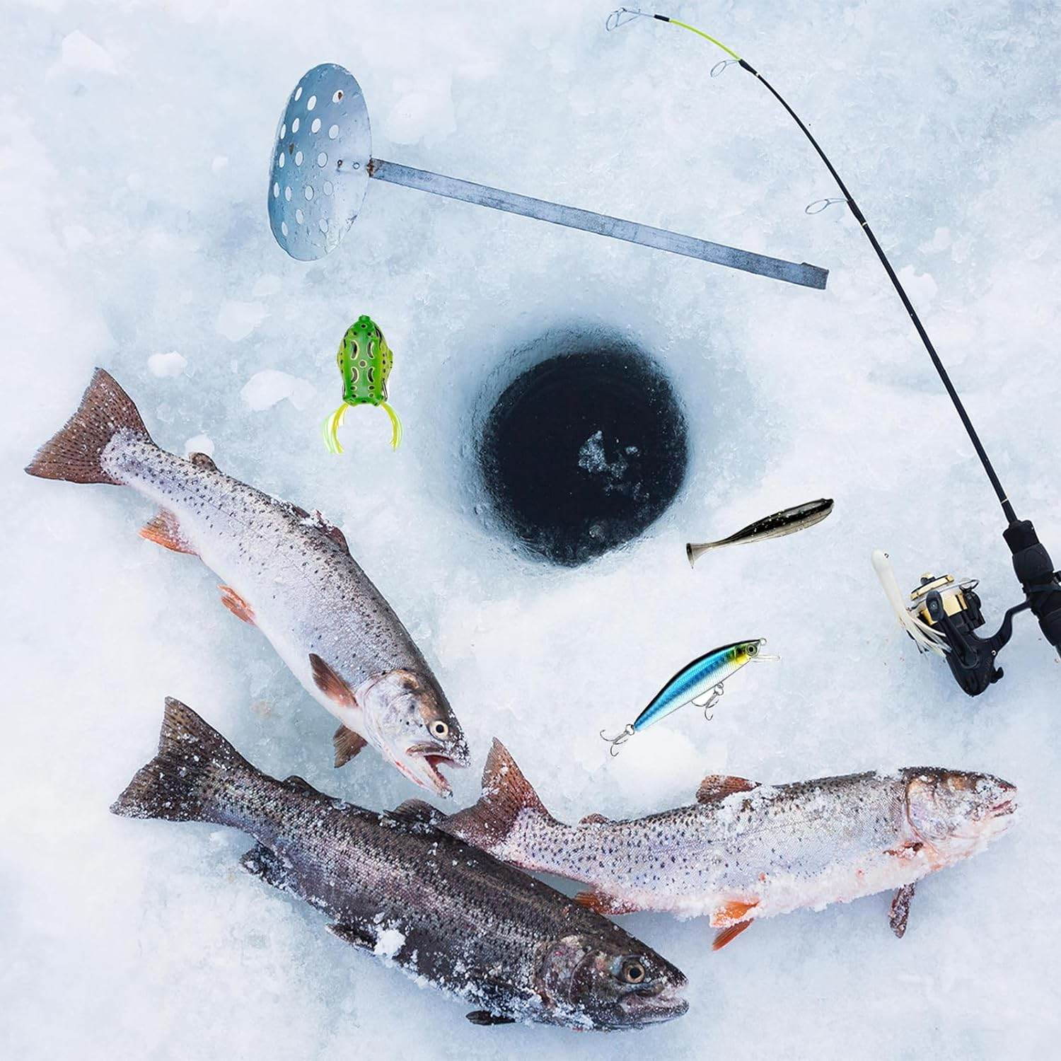 Fishing Lures,107Pcs Fishing Equipment,Fishing Stuff Includes Trout Lures Bass Lures Soft Plastic Worms Crankbait Jigs Fishing Hooks,Tackle Box Starter Kit image number 2