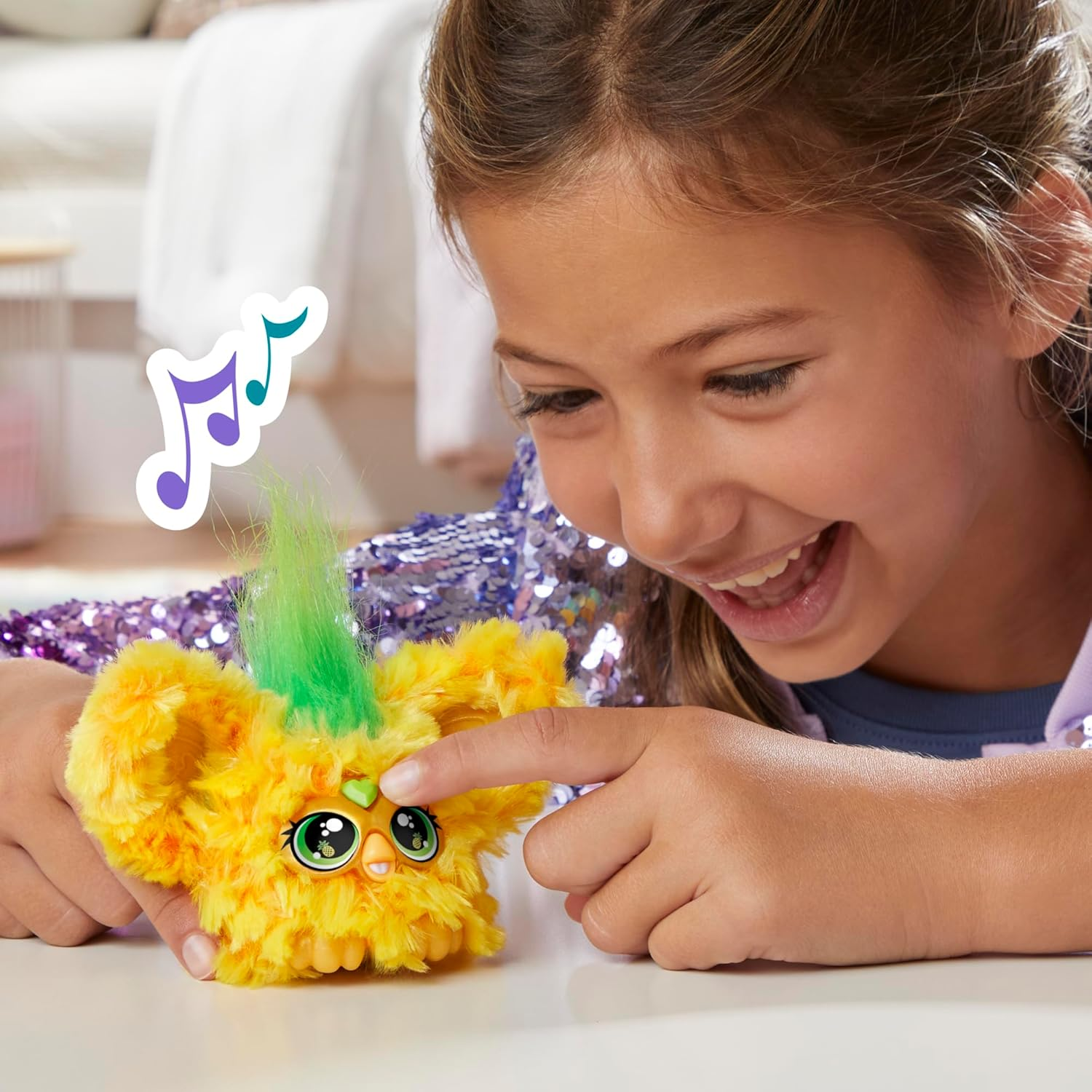 Furby Furblets Hoo-Lah Pineapple Mini Friend, 45+ Sounds & Music, Speaks Only Furbish, Electronic Plush Toys for 6 Year Olds & Up, Yellow & Green image number 1