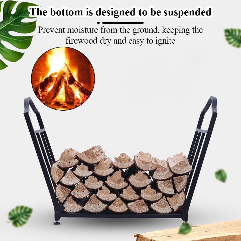 Firewood Log Rack,Metal Holder,Fire Wood Organizer,Firewood Storage Rack,With Coated Base,Waterproof Rustproof,For for Patio & Garden,For Firewood and Fire Tools（Black） image number 2
