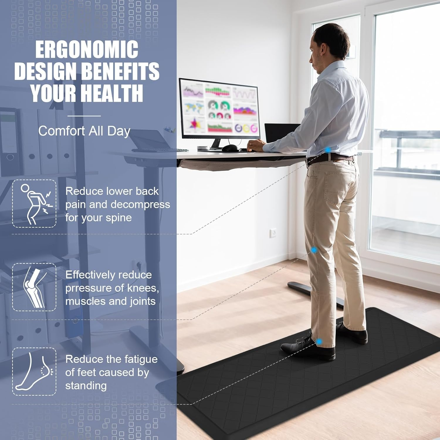 Cushioned Kitchen Mat 2 PCS, anti Fatigue Kitchen Rugs, Heavy Duty Kitchen Rugs and Mats Non-Skid, Ergonomic Comfort Foam Kitchen Floor Mat for Home, Office, Sink, Laundry - Black image number 1