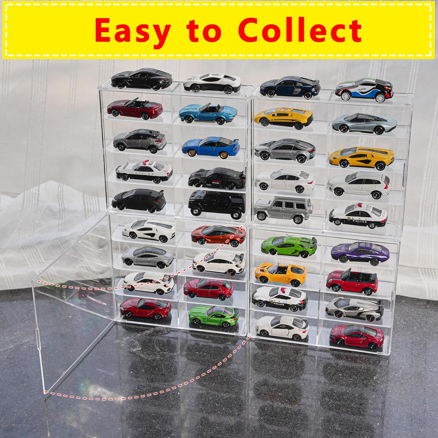 Nisshinn KASTUN Display Case for 32 Hot Wheels,Matchbox Cars,Display Case Wall Mount,Transparent Storage Case for 1/64 Diecast Cars,Wall Hanging,Stackable,Clear,Dustproof image number 2