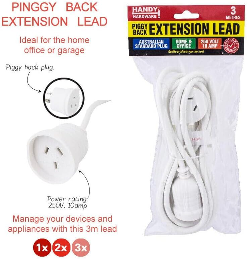 Tootoo 1X / 2X / 3X Piggy Back Extension Lead Handy Hardware 3 Meter 250V 10Amp (3) image number 1