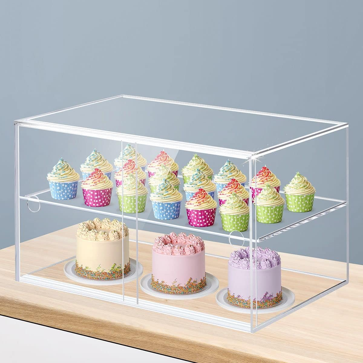 Maxkon 2 Tier Cupcake Cabinet Display Shelf Unit Acrylic Cake Bakery Case Stand Model Donut Pastry Toy Showcase 5Mm Thick Transparent