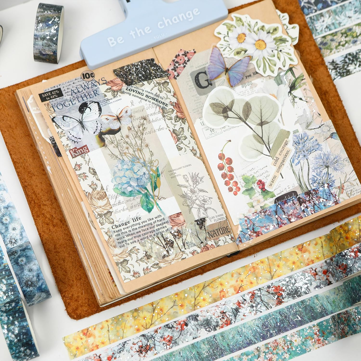 Songdao 12 Rolls Flowers Washi Tape Set Floral Arts Adhesive Tapes Splast Silver Decorative Masking Tape Sets for Craft, Kids, Scrapbook, DIY, Gift Wrapping (Floral Symphony)