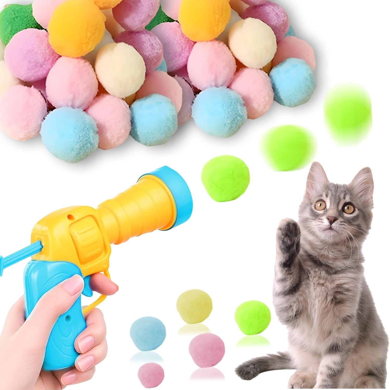30 Pcs Balls Cat Toys, Interactive Cat Toy, Launcher for Indoor Cats, Fun Fetch Toy for Playtime and Bonding with Your Feline Friend