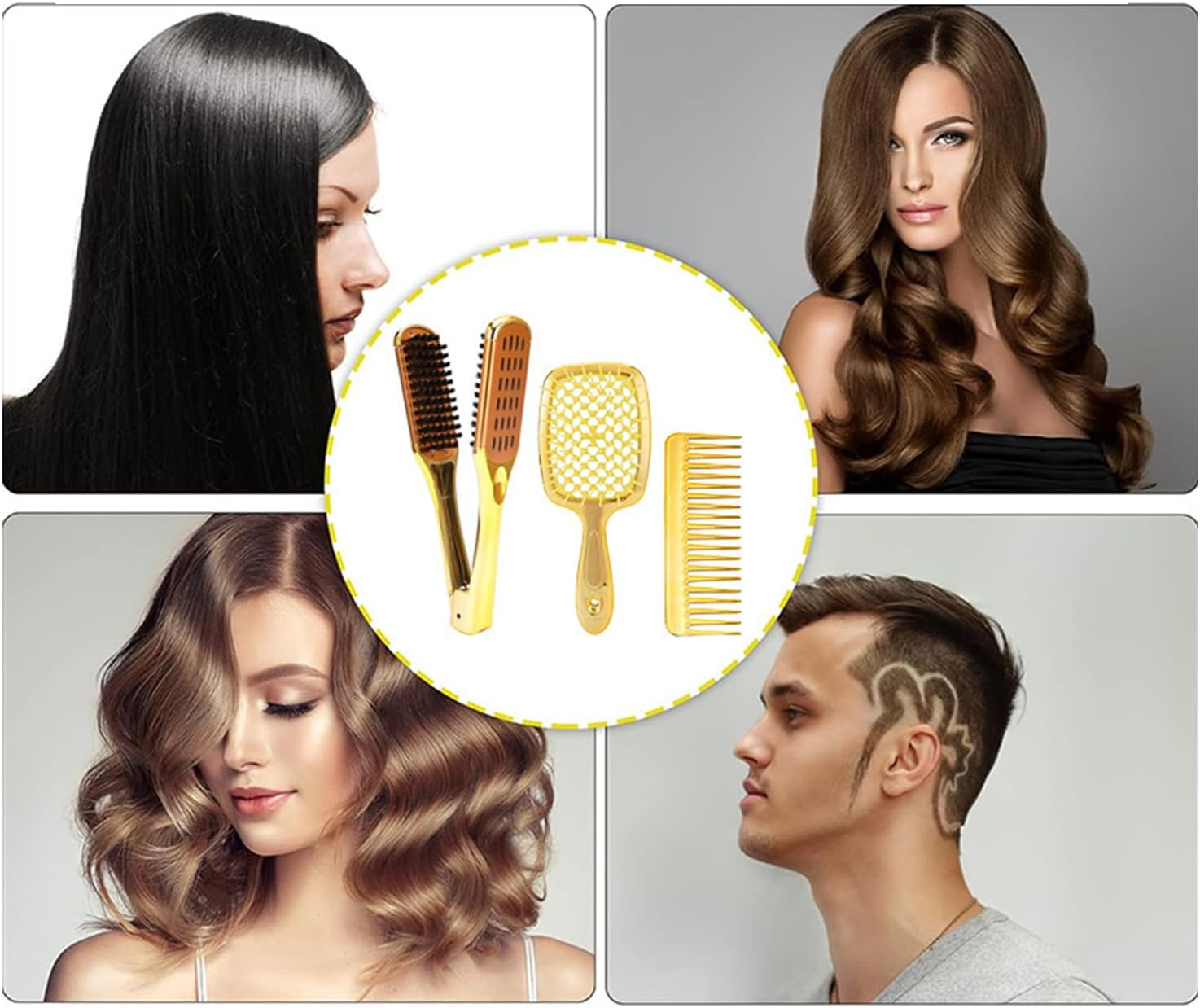 Weqizuerqi Clamp Brush for Straightening Hair | Comb Set for Women | Straightening Brush for Wet Dry Use Men Women Boys Teen Girls Travel Barber Stylist Makeup image number 4