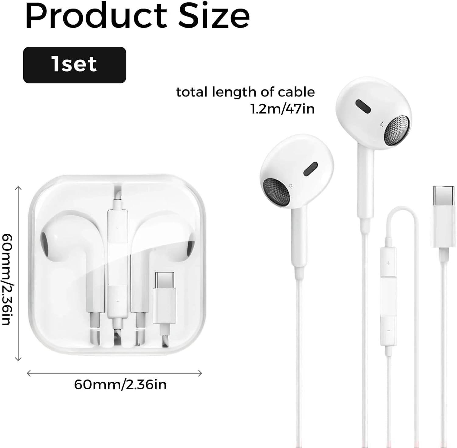 USB C Earphones Compatible with Phone16/15, Pad Pro, Galaxy S23/S22, Pixel 7/6, Hifi Stereo Noise Reduction Earbuds with Mic & Volume Control, for Calls, Music, and Gaming image number 1