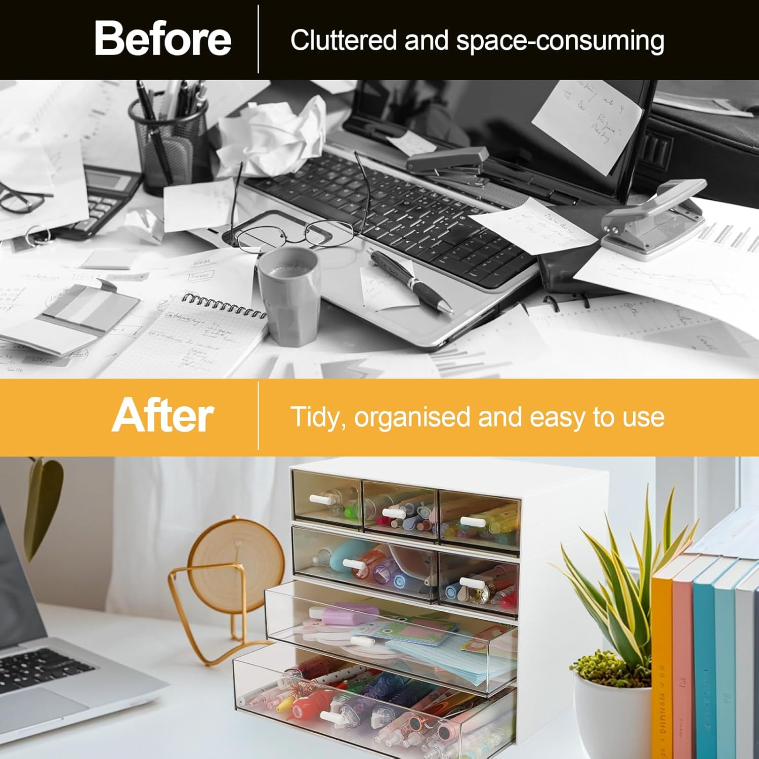 4 Tier Desktop Organizer with 7 Drawers, FHDUSRYO Stackable Desk Storage Box with Non-Slip Pads, Tidy Makeup Desk Organizer File Rack for Office Supplies, Home Storage image number 4