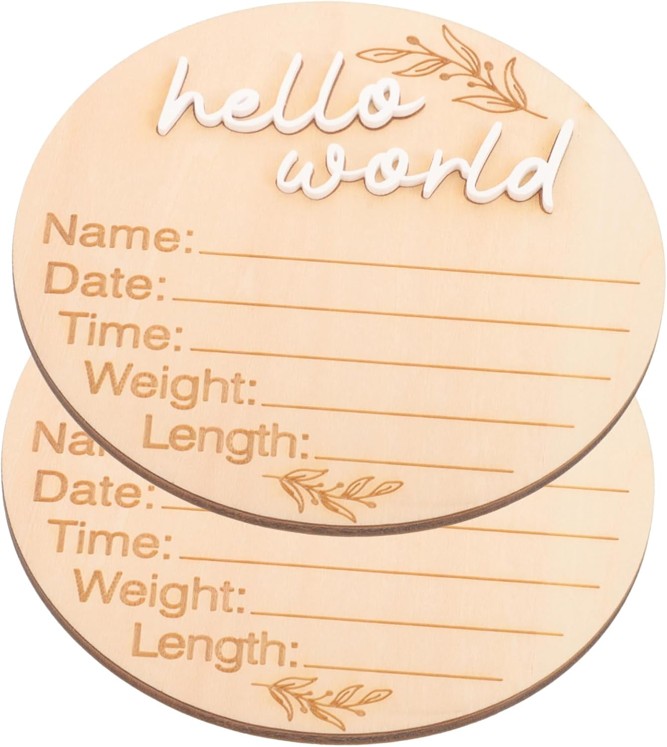 2Pcs Newborn Birth Announcement Wooden Milestone Discs Sign for Babies for Nursery Decor and Baby Photos image number 2