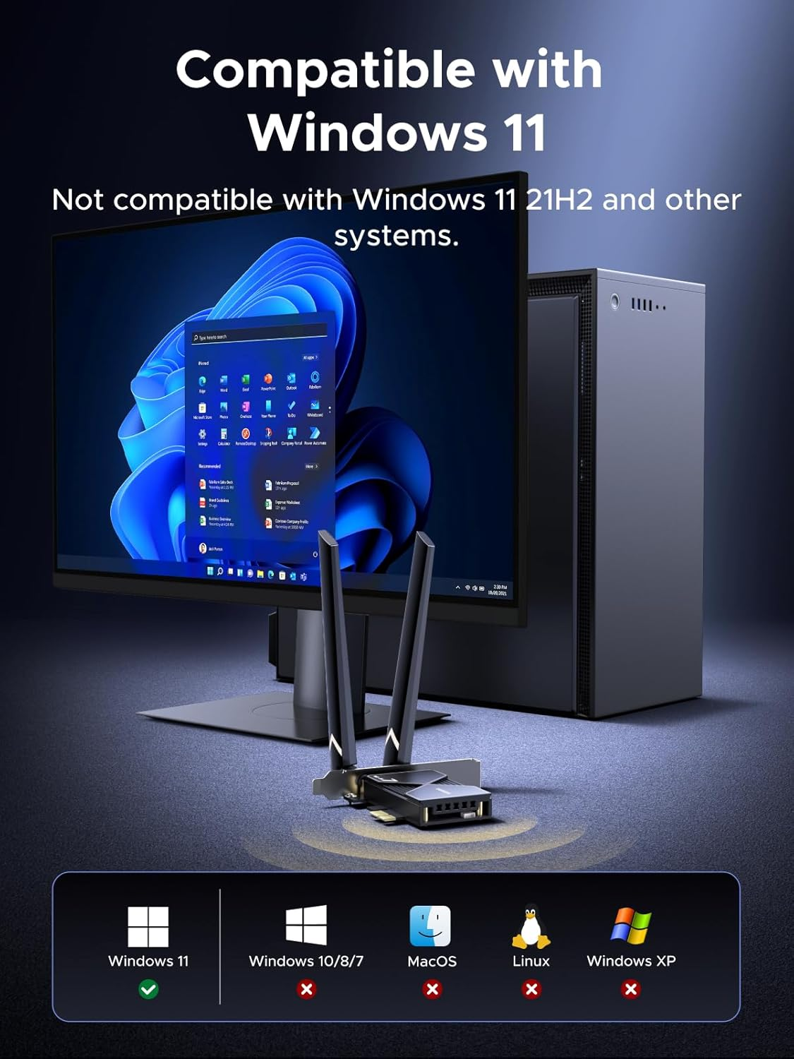 UGREEN Wifi 7 BE6500 Pcie Wifi Card, Bluetooth 5.4, IEEE 802.11Ax/Be, 6G/5G/2.4G Tri Band, MLO Technology, Flexible Dual 6Dbi High Gain Antenna, WPA3 Personal/Enterprise, Supports Windows 11 Only image number 4