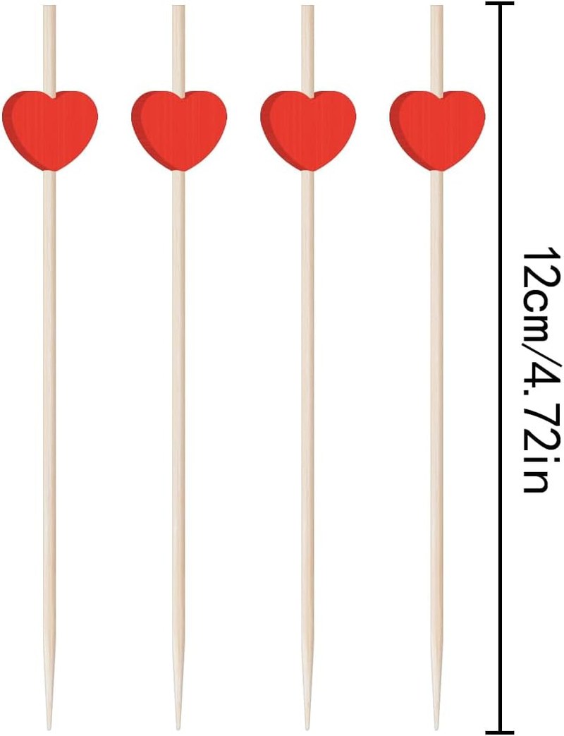 Fruit Sticks, 100 PCS Red Heart Cocktail Picks for Party Birthday Wedding Supplies (12Cm)