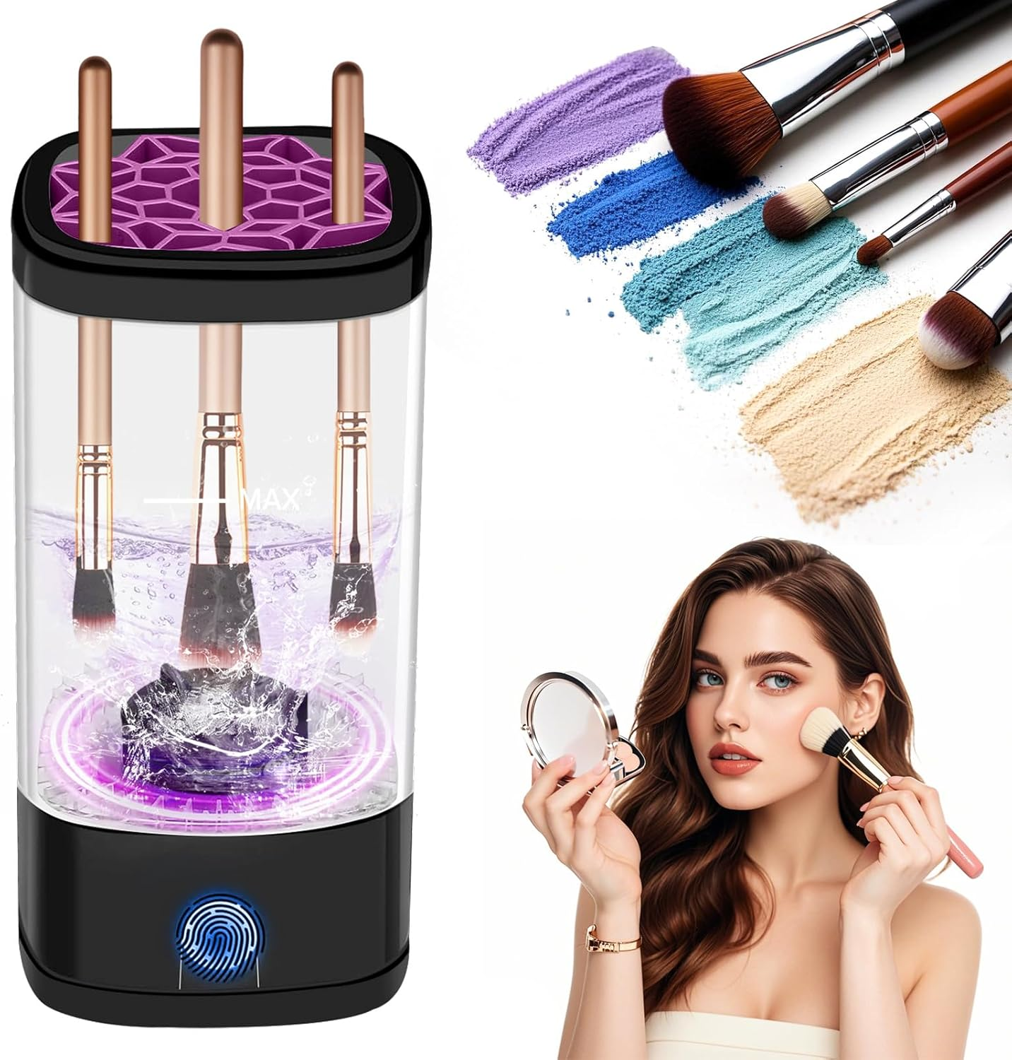 Electric Makeup Brush Cleaner,Quick Efficient Makeup Cleaner for Cleaning and Drying All Brush Types, Portable Automatic Makeup Brush Cleaning Solution for Beauty Lovers-Black