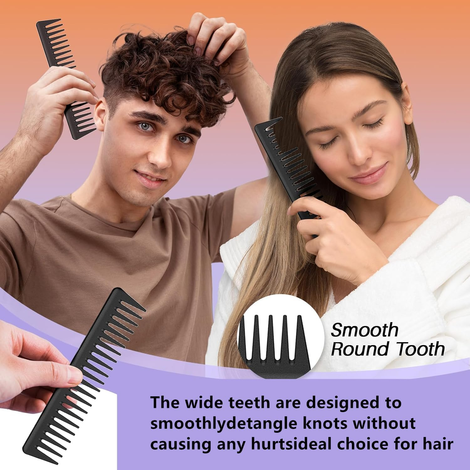 4 Pcs Fine and Wide Tooth Comb Set Professional Barber Comb Set Carbon Fiber Styling Cutting Comb anti Static Heat Resistant Comb for Women Curly Straight Long Hair, Black image number 3