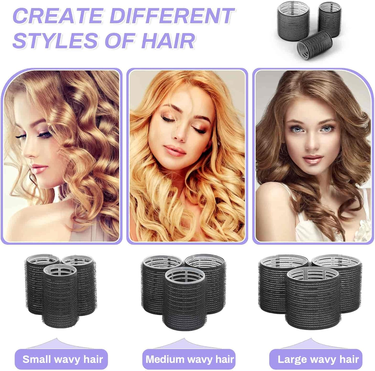 Self Grip Hair Rollers and Curlers Set - 24 Pieces with 3 Sizes (4 Jumbo, 4 Large, 4 Medium) and 12 Clips for Long, Short, Thick, Fine Hair Styling image number 3