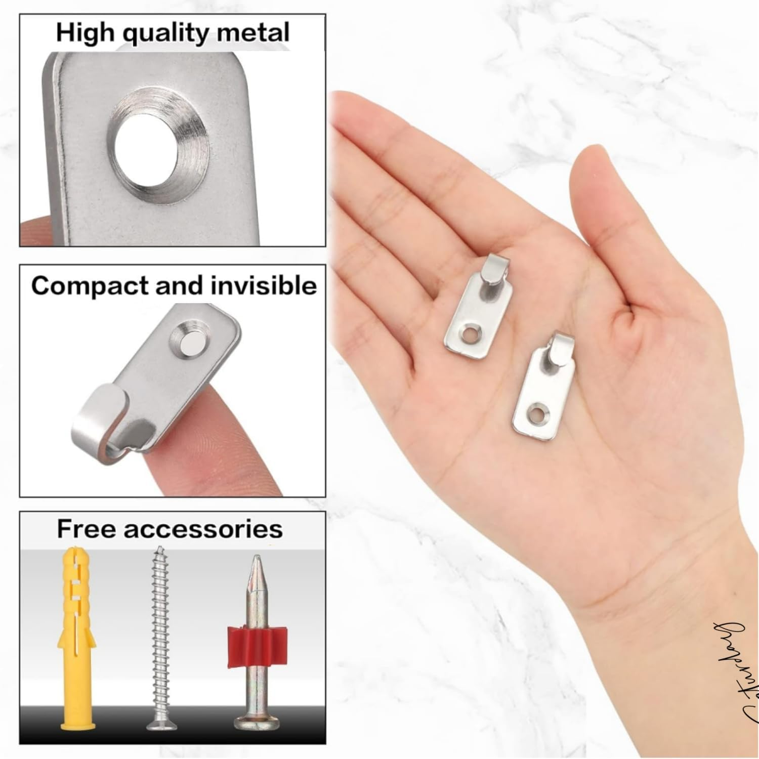 16 Pack Heavy Duty Picture Hangers Mirror Hooks - 304 Stainless Steel Wall Mounted Mini J Wall Hooks for Picture Frame Mirror Hanging Hardware for Hanging Mirror Hanging Hardware Band Screw image number 3