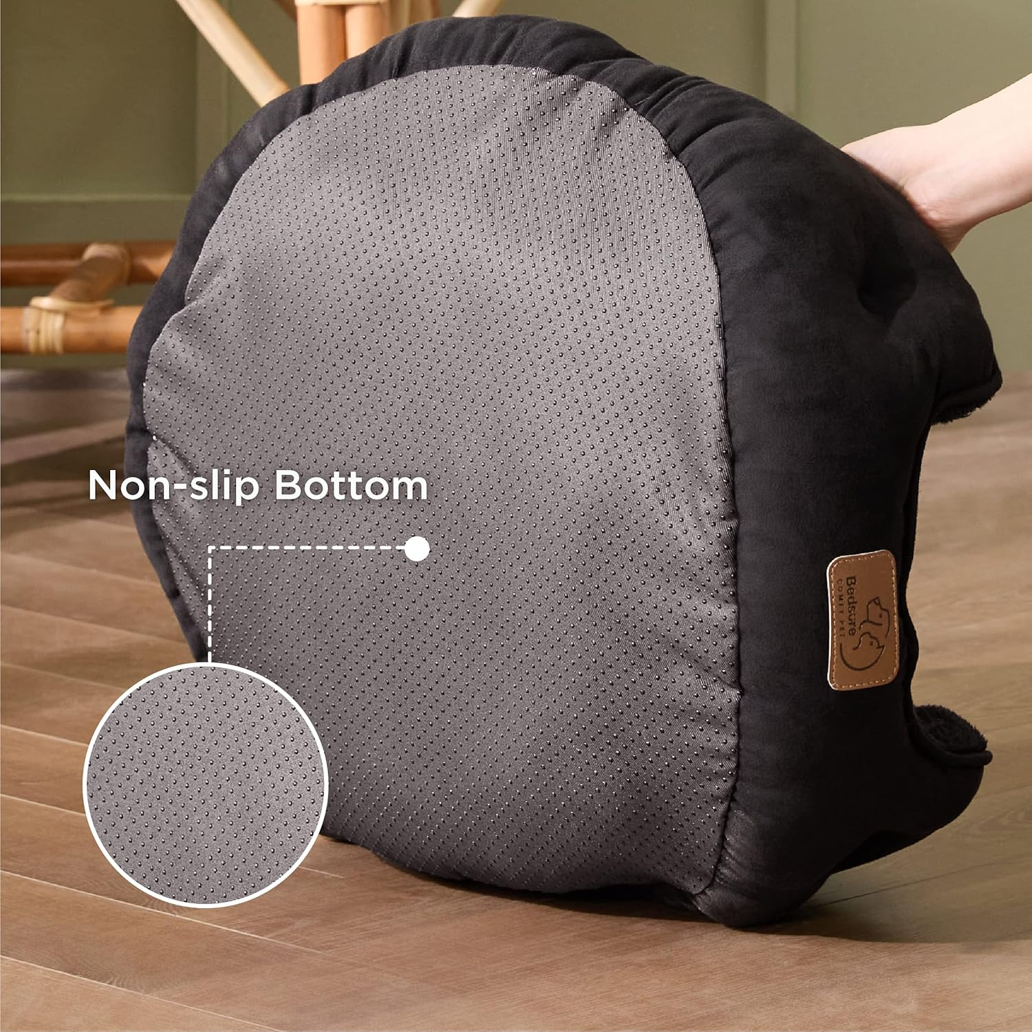 Bedsure Small Dog Bed Washable - Large Cat Beds for Indoor Cats and Puppy, round Dog Bed Sofa for Medium Dogs with Slip-Resistant Bottom, Black, 63X53X20Cm image number 4