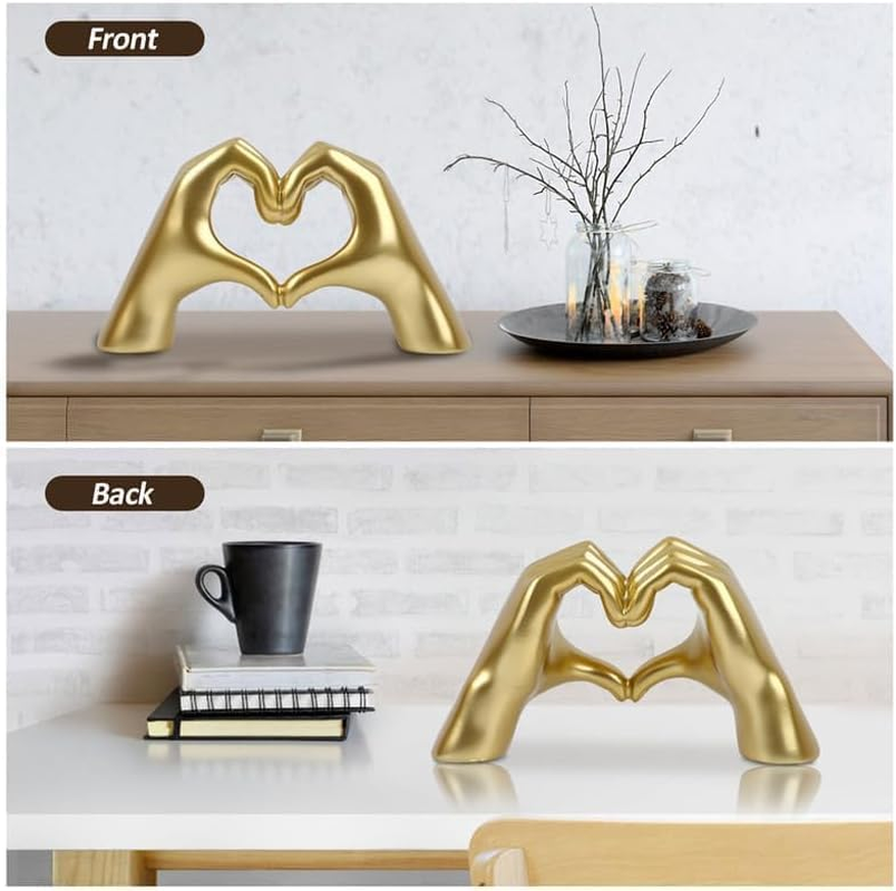 25Cm Gold Heart Hands Statue, Love Finger Sculpture Ornament for Living Room Bedroom Bookshelf Coffe Table Home Decoration image number 6