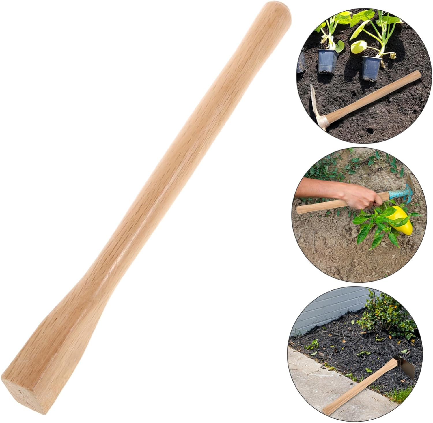 Gogogmee Wooden Hoe Handle Replacement Cycad Wood 36Cm Comfortable Install Suitable for Gardening Beige