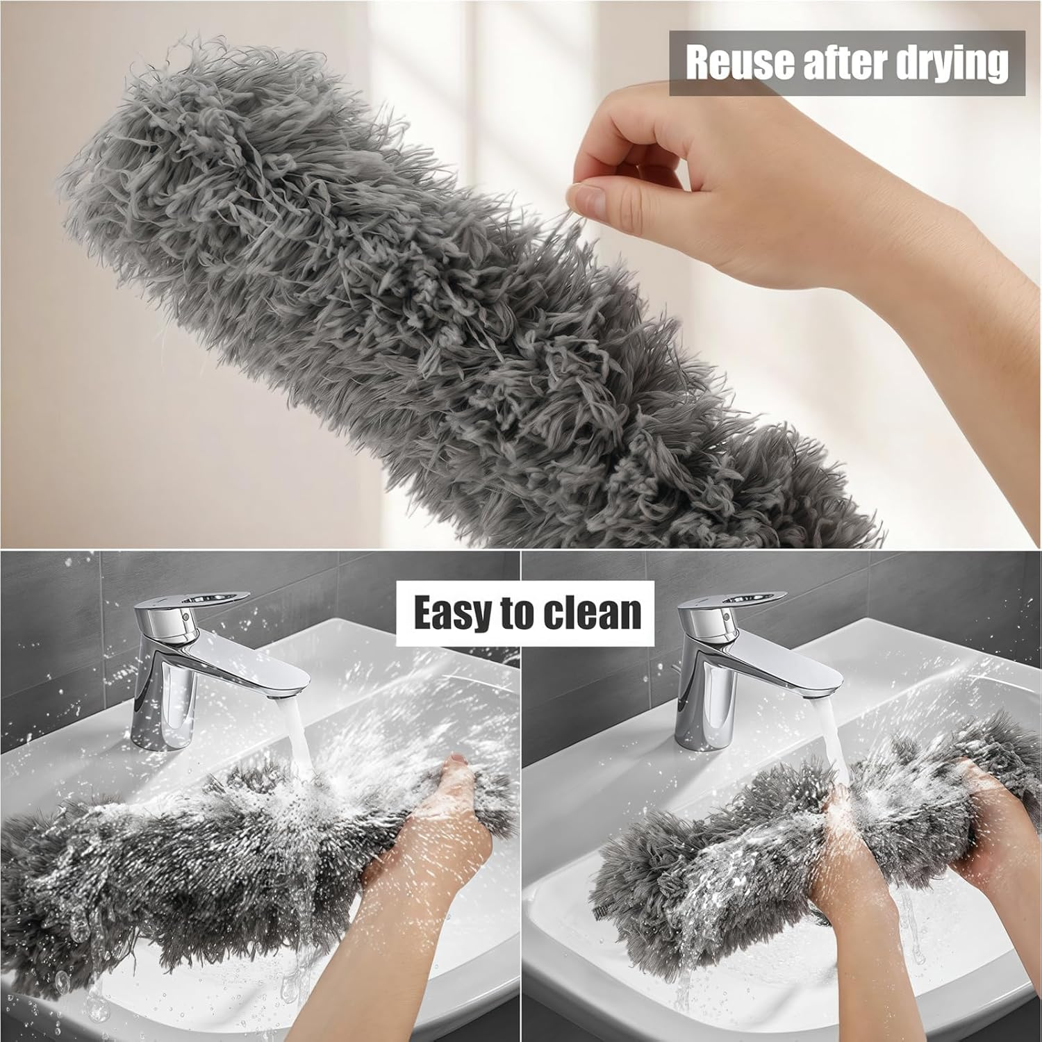 Zikenis Washable Telescopic Duster, Microfibre with Stainless Steel Telescopic Rod, Long Extendable up to 2.45 M, for Ceiling Cobwebs Cleaning, Grey image number 5