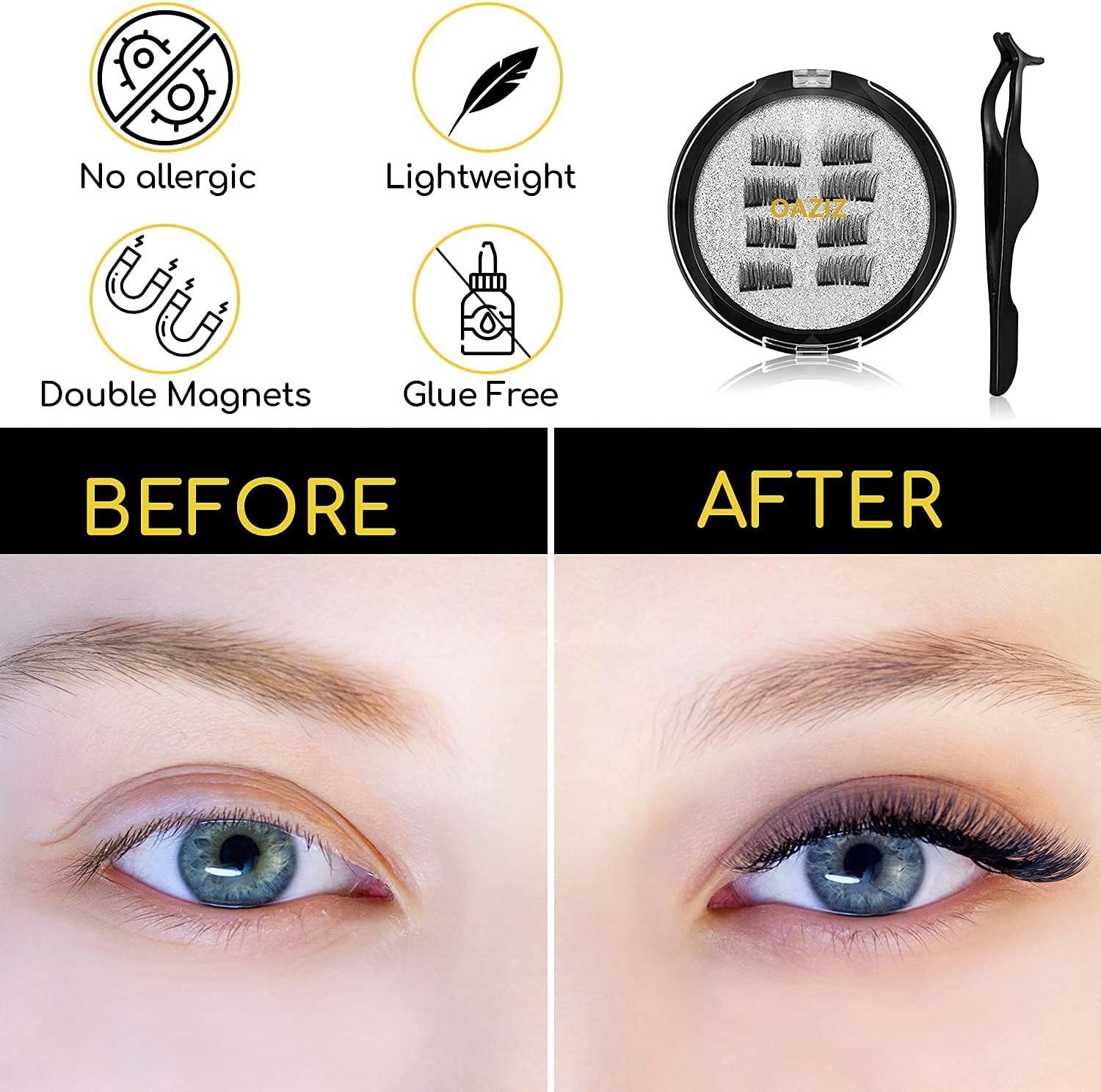 OAZIZ Dual Magnetic Eyelashes, 0.2Mm Ultra Thin Magnet, Easy to Wear & Light Weight, Best 3D Reusable Eyelashes, Magnetic Lashes Set with Applicator [8 PC with Tweezers] image number 5